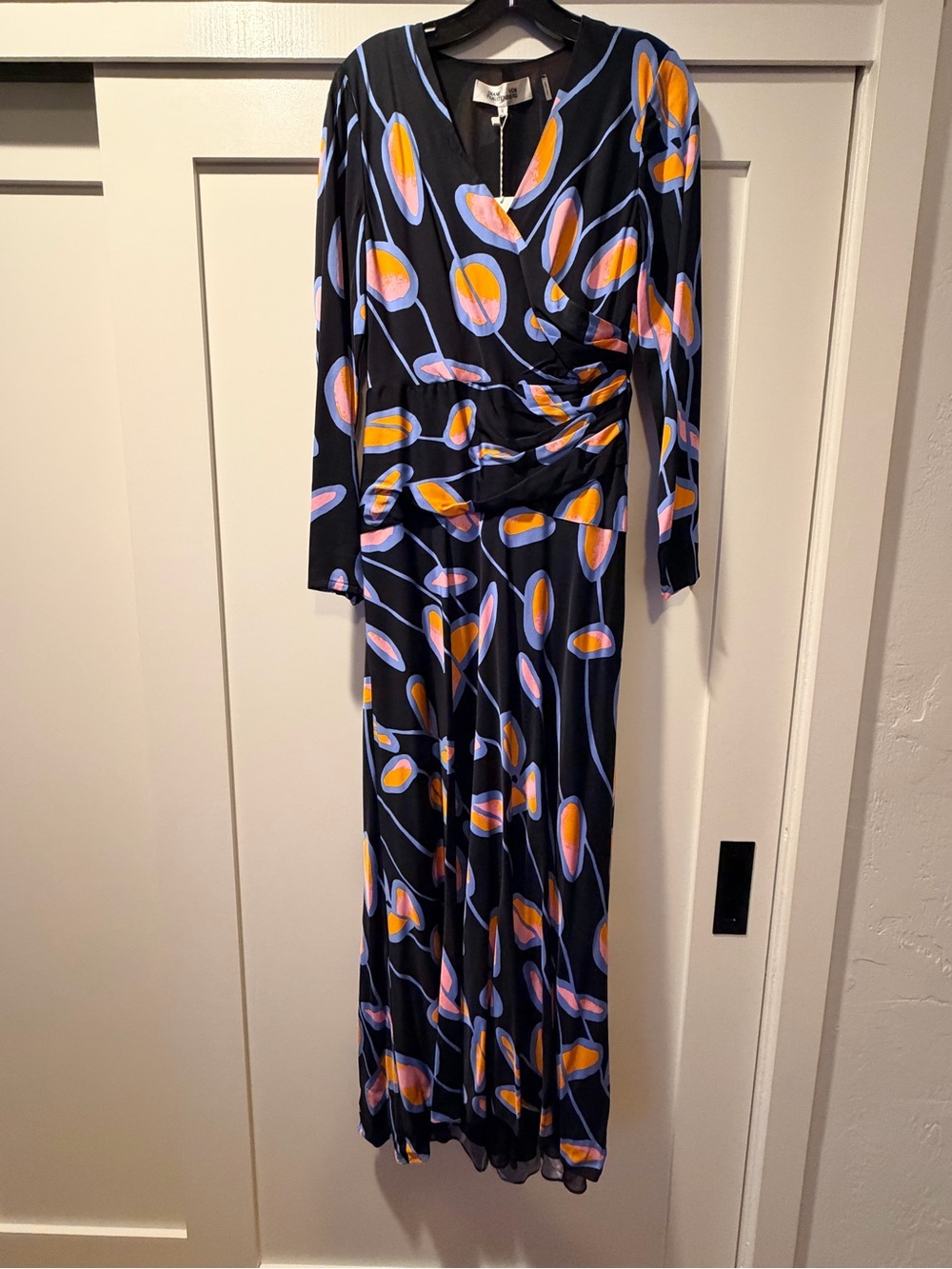 Diane Von Furstenberg Black Maxi Dress with Orange and Lavender Print - Picture 1 of 4